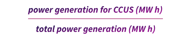 Power generation for CCUS (MW h) divided by total power generation (MW h)
